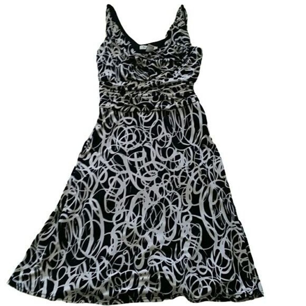 White House Black Market Black & White Patterned Midi Dress